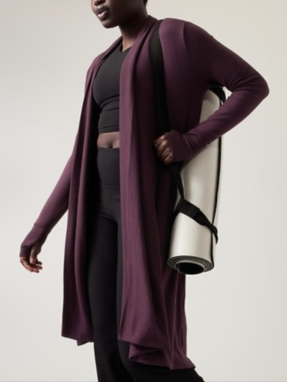 Athleta Pranayama Long Wrap open front Duster Cardigan XL Tall Plum Purple